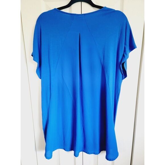 Chico's 3 Royal Blue Knit Short Sleeve Tee Top X-Large Stretch Hi-Lo Crew Neck - Picture 2 of 5